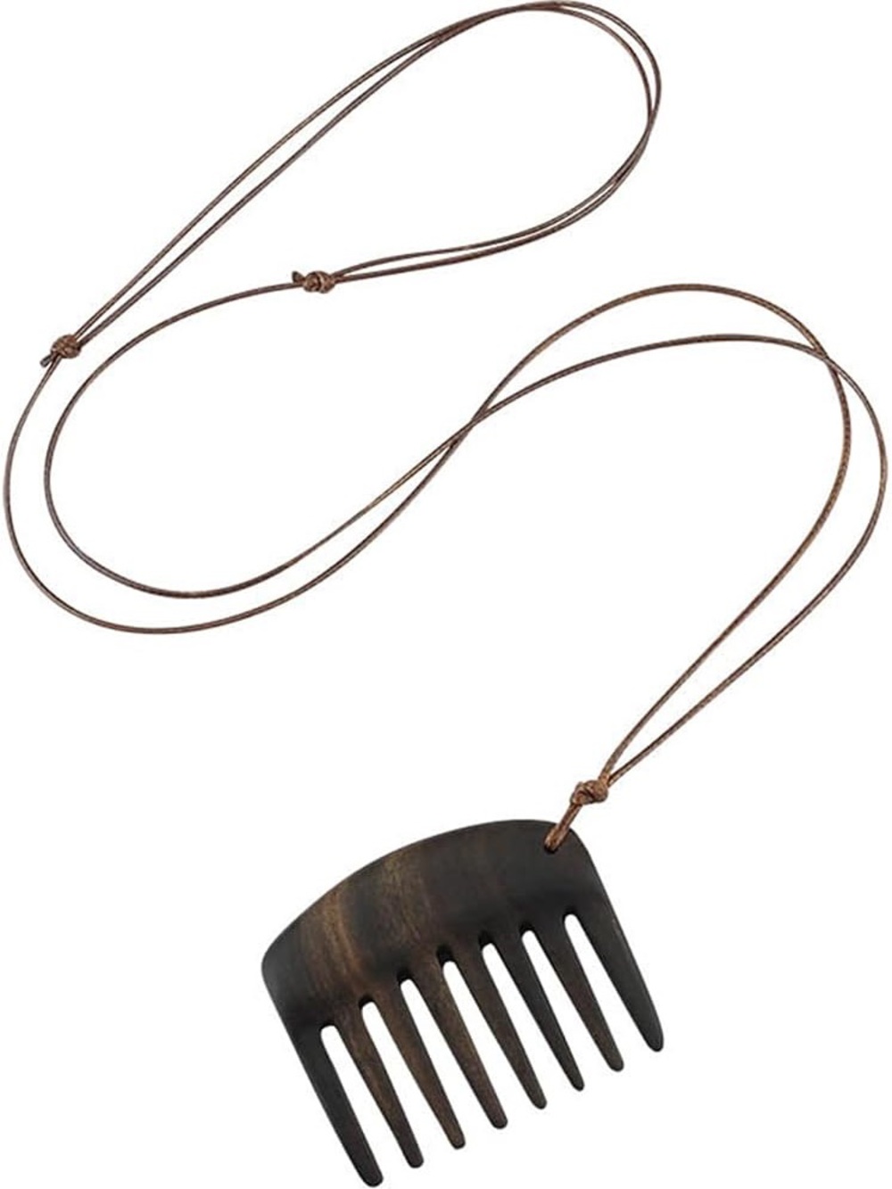 Boho Wooden Comb Pendant Necklace Adjustable Cord Artisan Statement